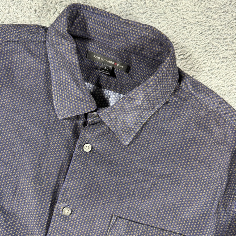 John Varvatos Corduroy Button Shirt  Men XL Polka‎ Dot All Over Print